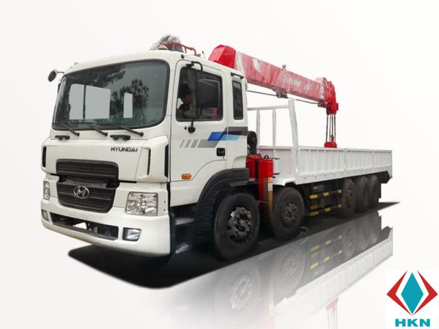 Xe Tải Hyundai 5 Chân 14 Tấn Gắn Cẩu Atom 12 Tấn 5 Khúc
