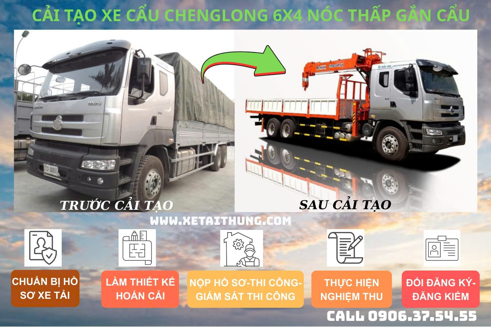 DỊCH VỤ HOÁN CẢI, CẢI TẠO THÙNG TẢI CHENGLONG-HOWO-DONGFENG-FAW THÀNH XE TẢI GẮN CẨU CHUYÊN NGHIỆP TẠI HCM