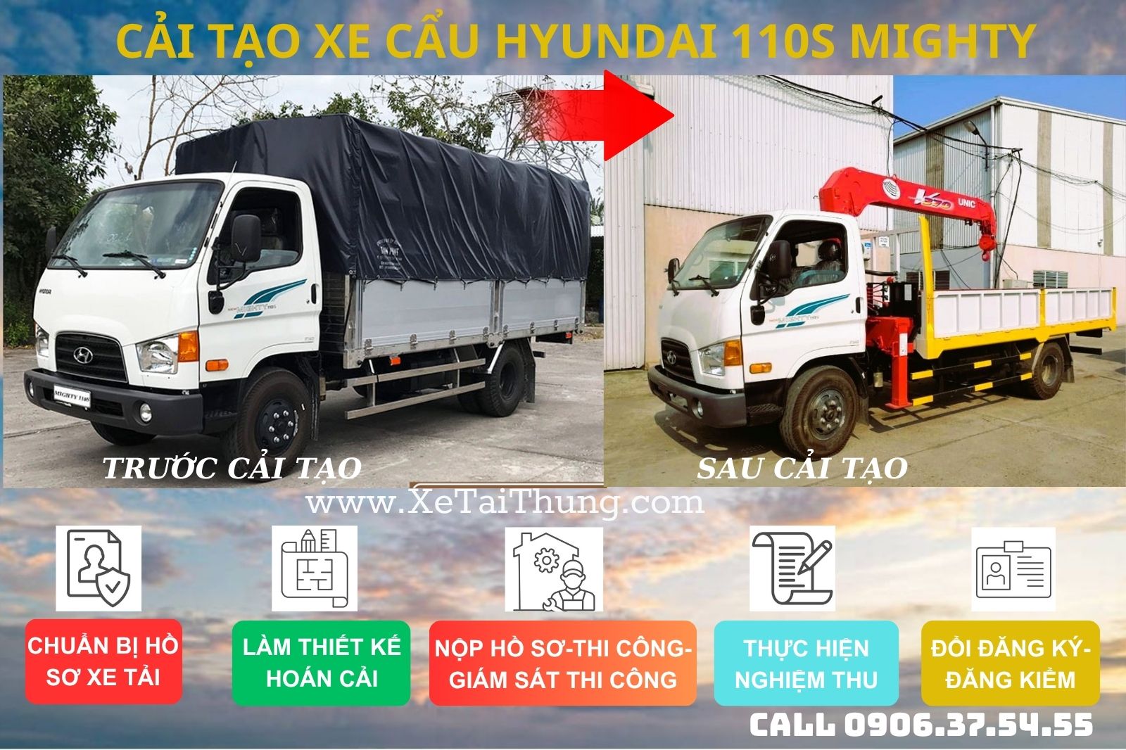 Cải Tạo Xe Tải Hyundai 110S Gắn Cẩu 3 tấn