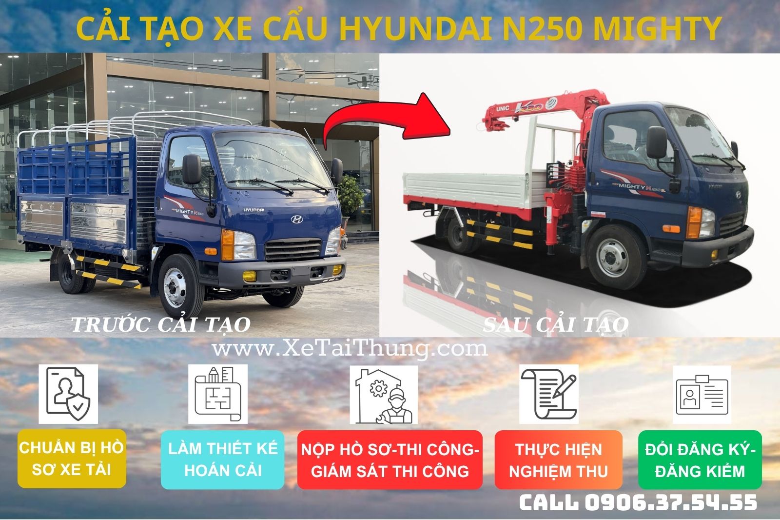 DỊCH VỤ HOÁN CẢI TẠO XE TẢI HYUNDAI THÀNH XE TẢI GẮN CẨU TẠI HỒ CHÍ MINH